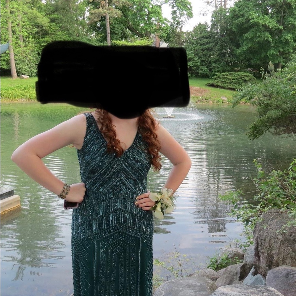 Adrianna Papell Beaded Dress. Hunter green. Size 12.
